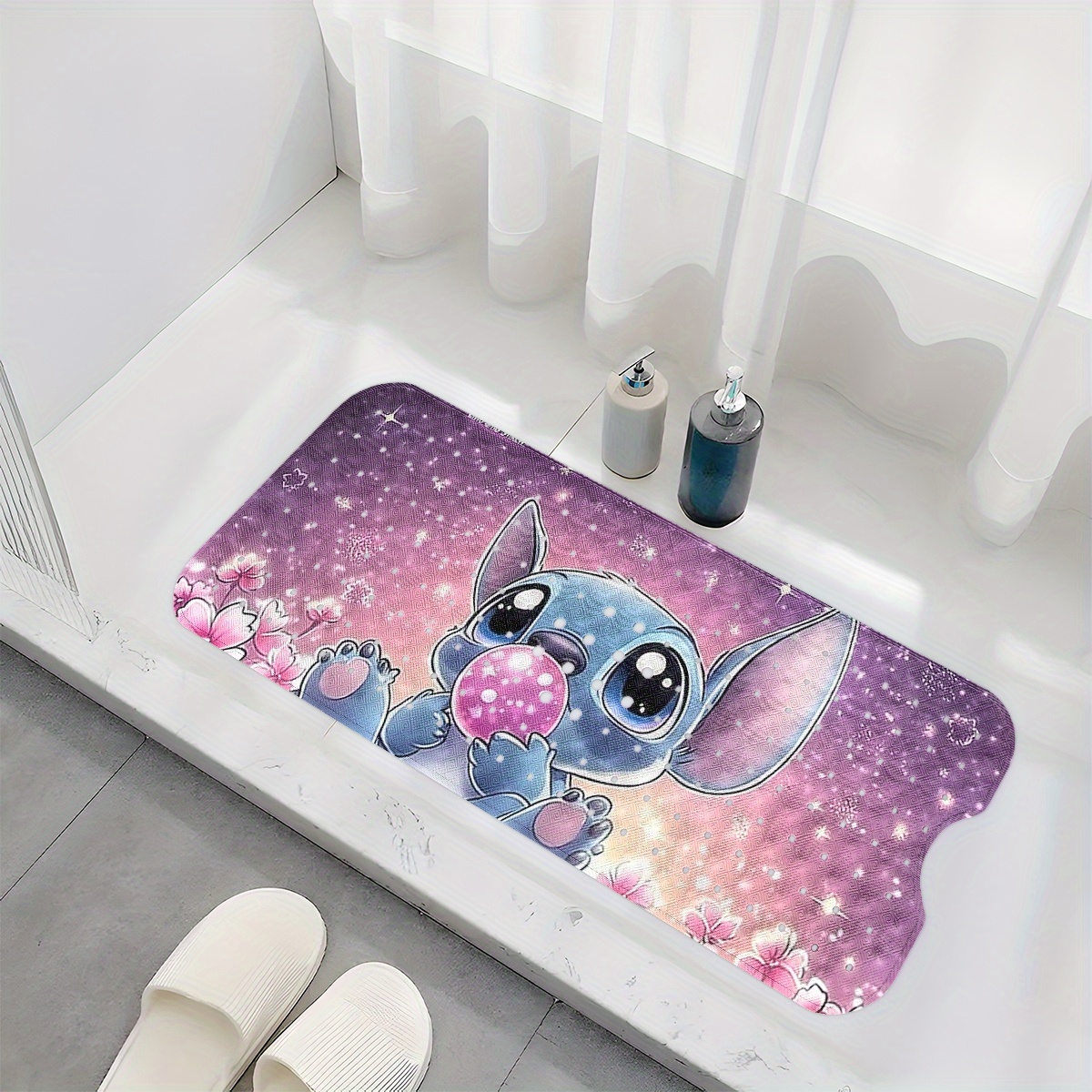   pink   background stars heart cartoon style bathtub mat non slip pvc water absorbent soft bath mats for bathroom 15 7x39 3 inches machine washable Product details 2