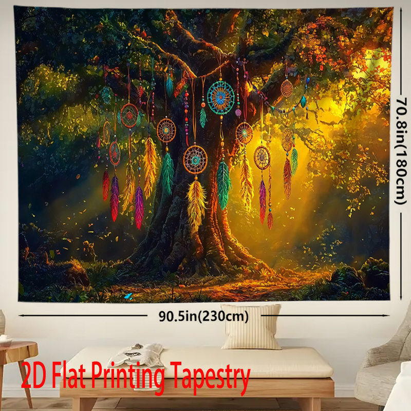 Boho Dreamcatcher Tree Tapestry Fantasy Forest Wall Hanging Decor_voghion.com