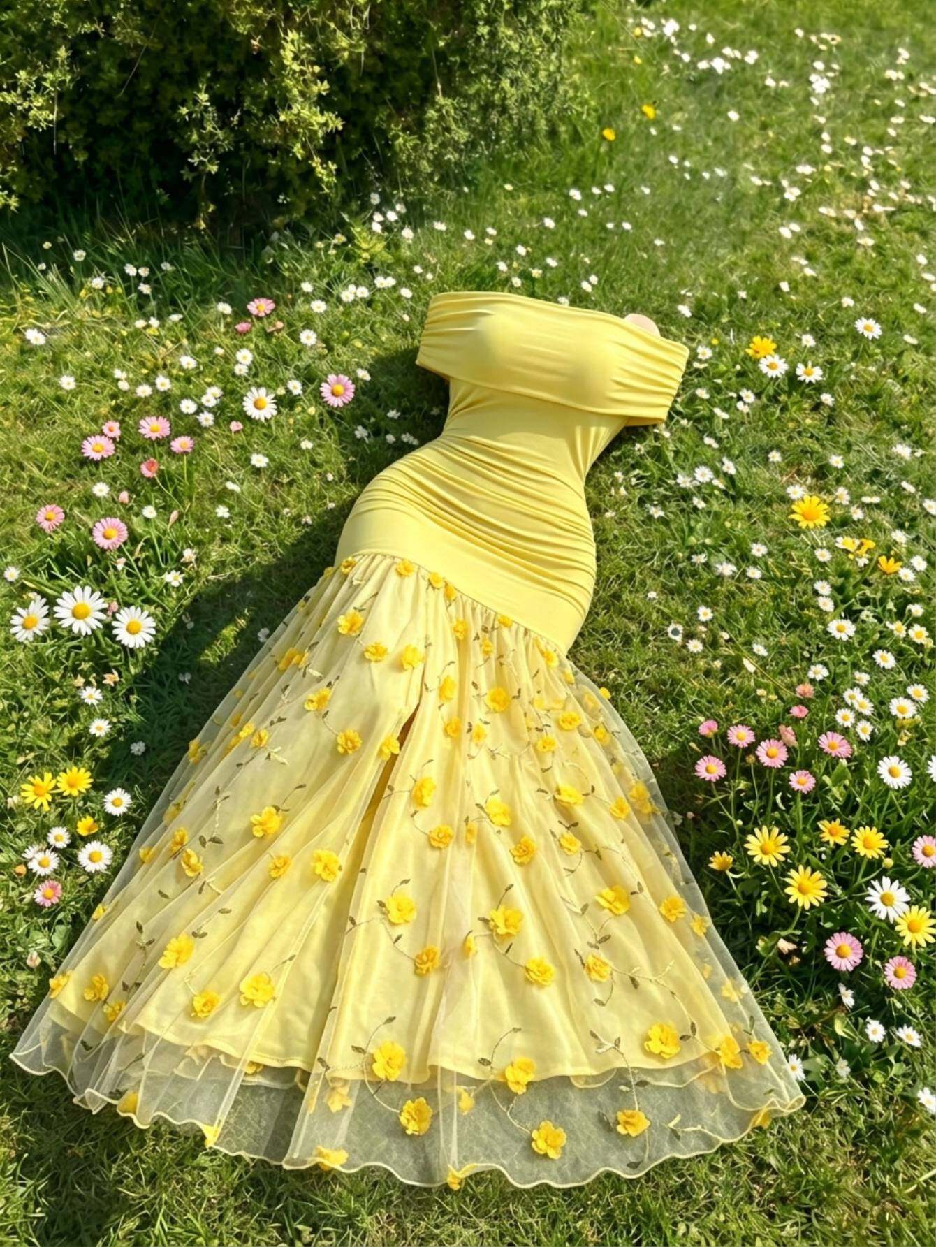 slim fit dress slacks Unique Ginger Yellow Triangle Neck Sexy High Side-Cut Long Evening Dress