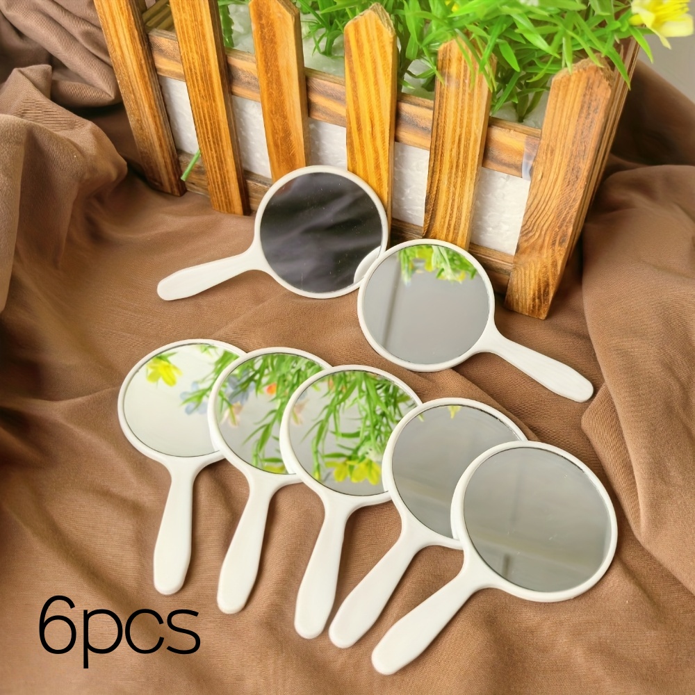 TEMU Lot de 6 miroirs de poche avec poignées, longueur 3,9 pouces, largeur 2,1 pouces. rond compact, disponible pour achat en gros, idéal pour ,