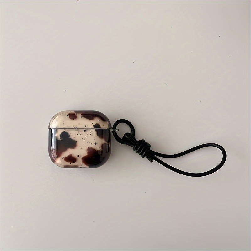 Image of Vintage Black-brown Animal Print Ink Splatter Headphone Case With Lanyard, Suitable For Case///airpods 4 Case/airpods 3 Case/ Case