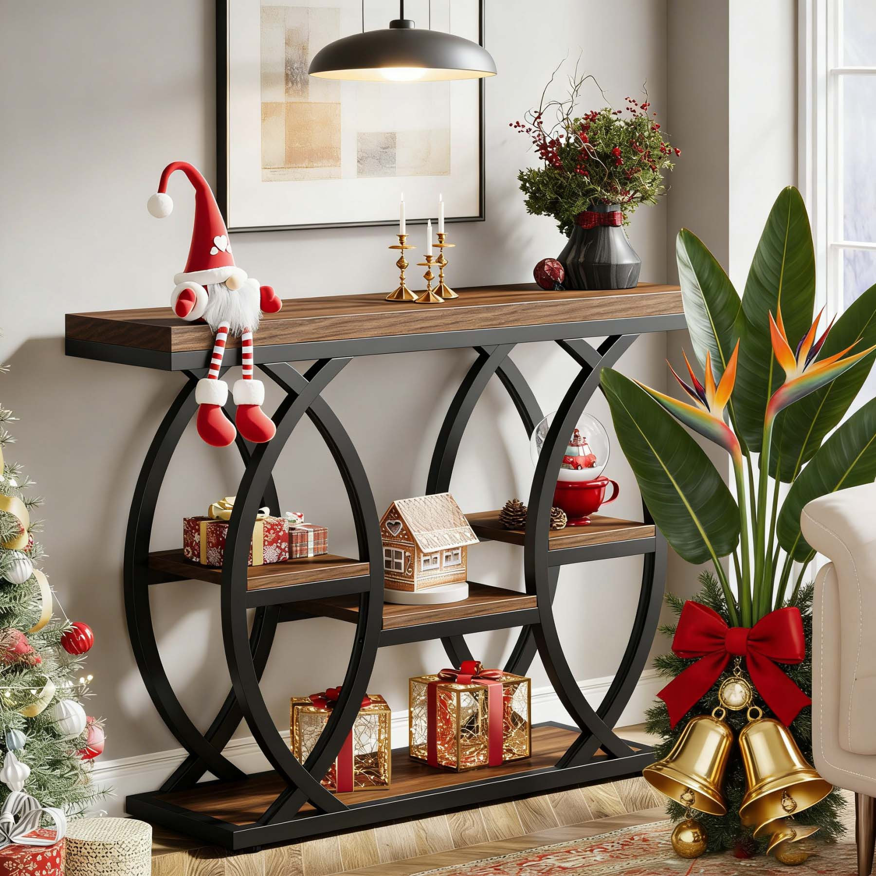 39.4-inch Industrial 4-tier Console Table For , Featuring Storage Shelves, Slim Wooden Accent Tables With Metal Frame Ideal For Compact Areas, , And Foyers In Rustic Brown