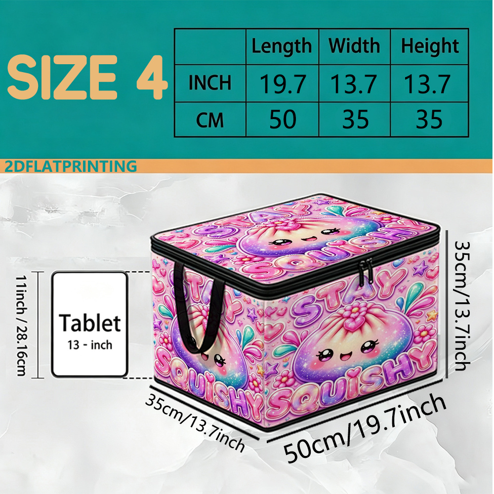 TEMU New Arrival | 1pc 2d Flatprinting Stay Iridescent Bun Slow-rebound Doll Element Large-capacity Storage Box, With , Suitable For Multiple :