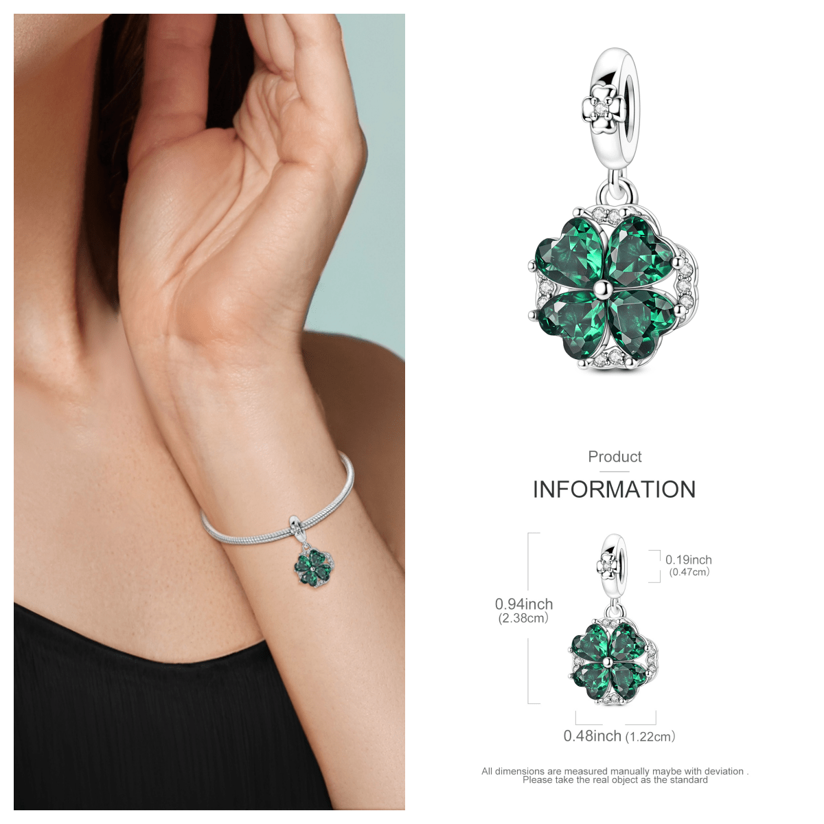 Copper 925 Silvery Plated, 1pc Rotating Clover Charm, Wearing This You More Elegant And Refinedcute