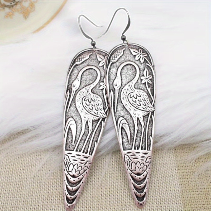 TEMU -style Copper Crane Earrings, Heron Drop Earrings, Bird-themed Jewelry, Perfect Gift For Animal Enthusiasts