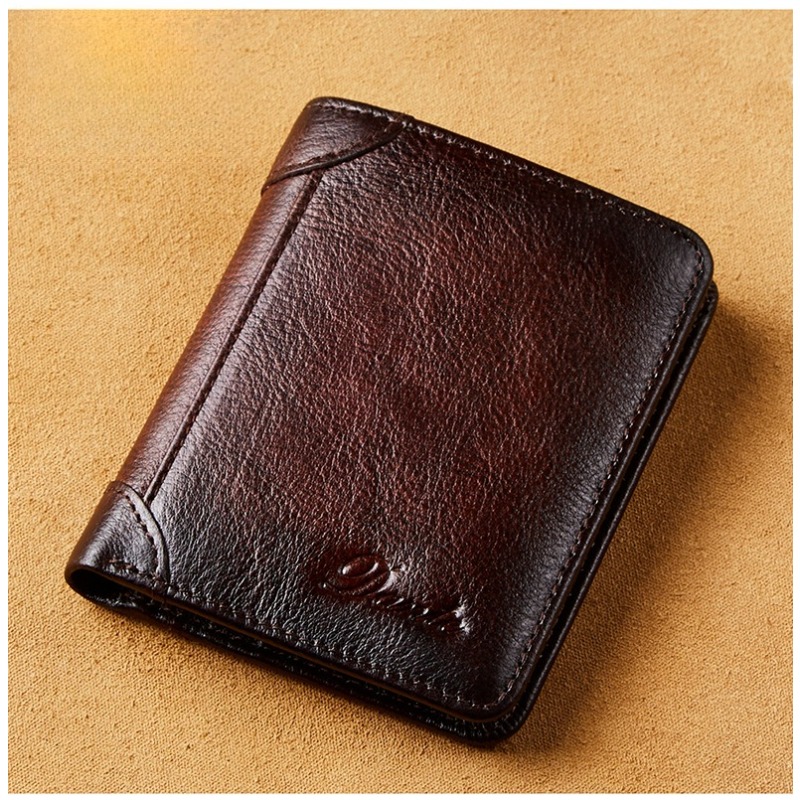 's Father's , Bifold Vertical Style, Top-layer Cowhide, Anti-theft, Anti-magnetic, Genuine Leather Wallet