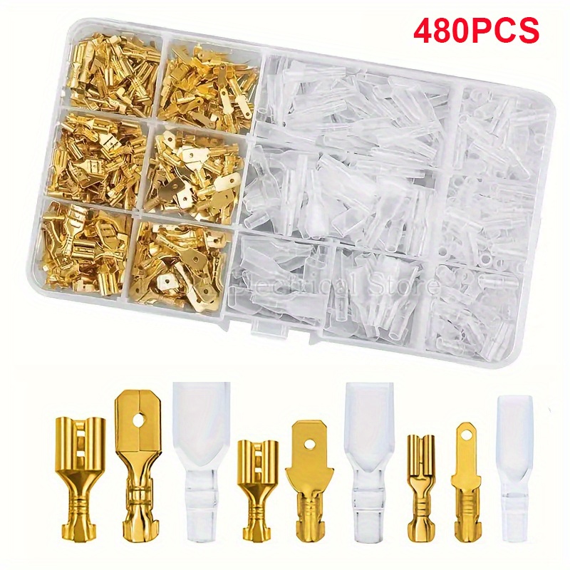 270/480/1051pcs Male Female Spade Terminals, 2.8/ 4.8/ 6.3mm Insulated Male Female Wire Connector, Crimp Terminals Crimp With Transparent Insulating Sleeves 0-36v