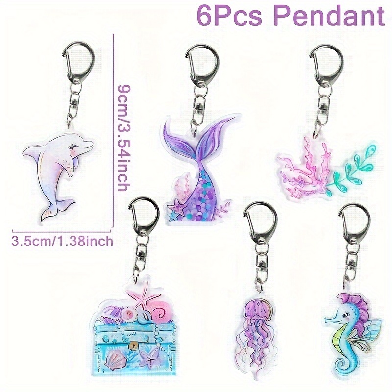 TEMU Lot de 6 pièces, Breloques porte-clés La Petite Sirène en acrylique, Décorations de fête d'anniversaire, Fournitures de fête de , Décor de fête