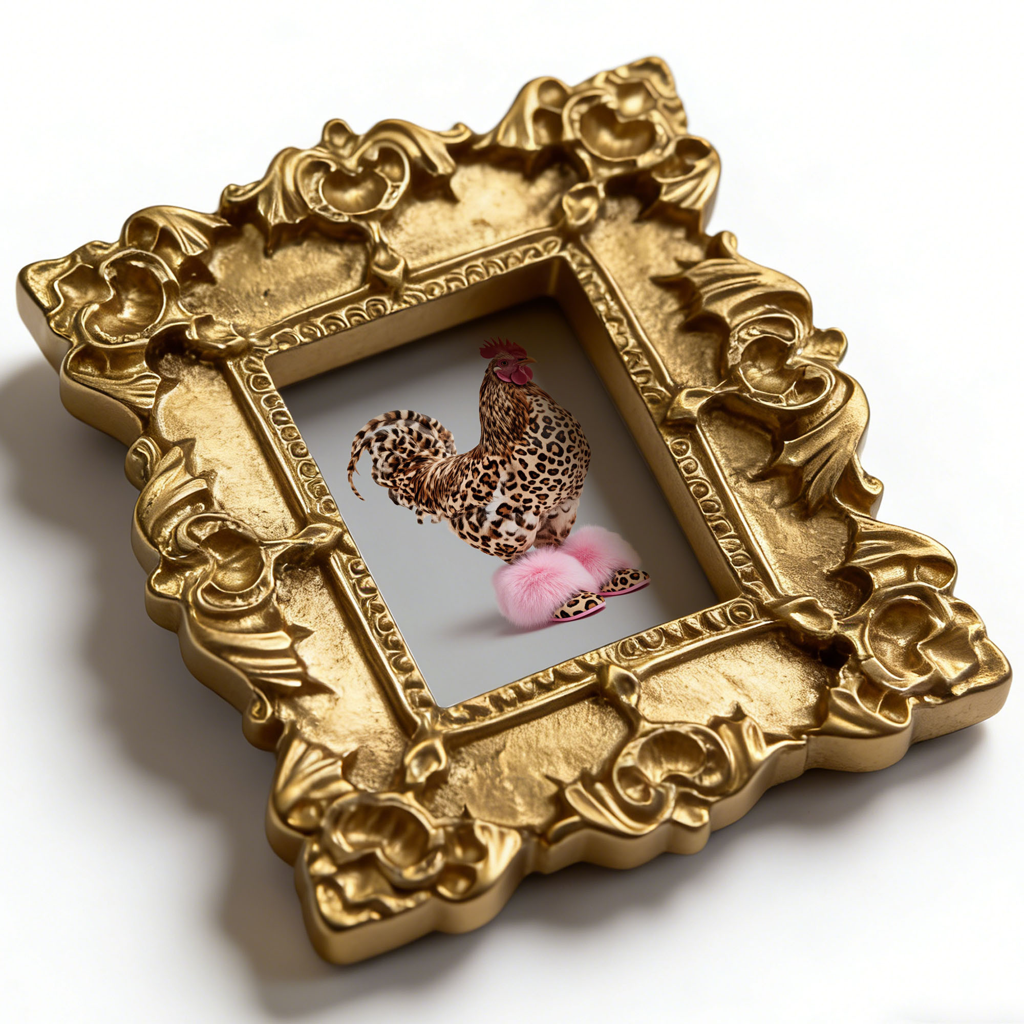 E-shop Magnetischer Kühlschrankmagnet mit Leopardenmuster, Huhn mit rosa, flauschigen Hausschuhen, . kleiner, kreativer Magnet-Kühlschrankaufkleber,