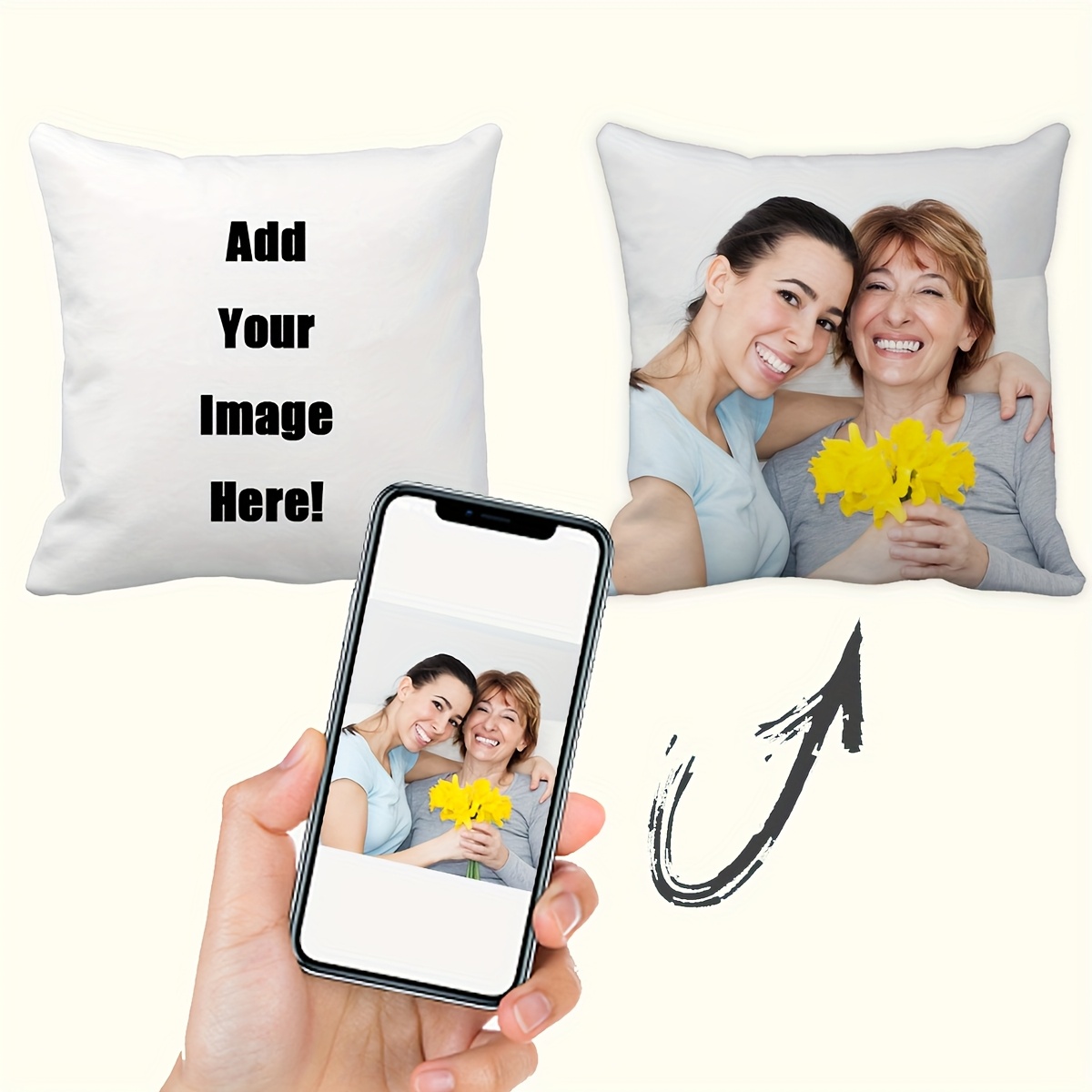 TEMU Customizable Photo And Text Pillowcase - Personalized Retro Style Zippered Cushion Cover, Machine Washable, Ideal For Living Room, Bedroom, Or
