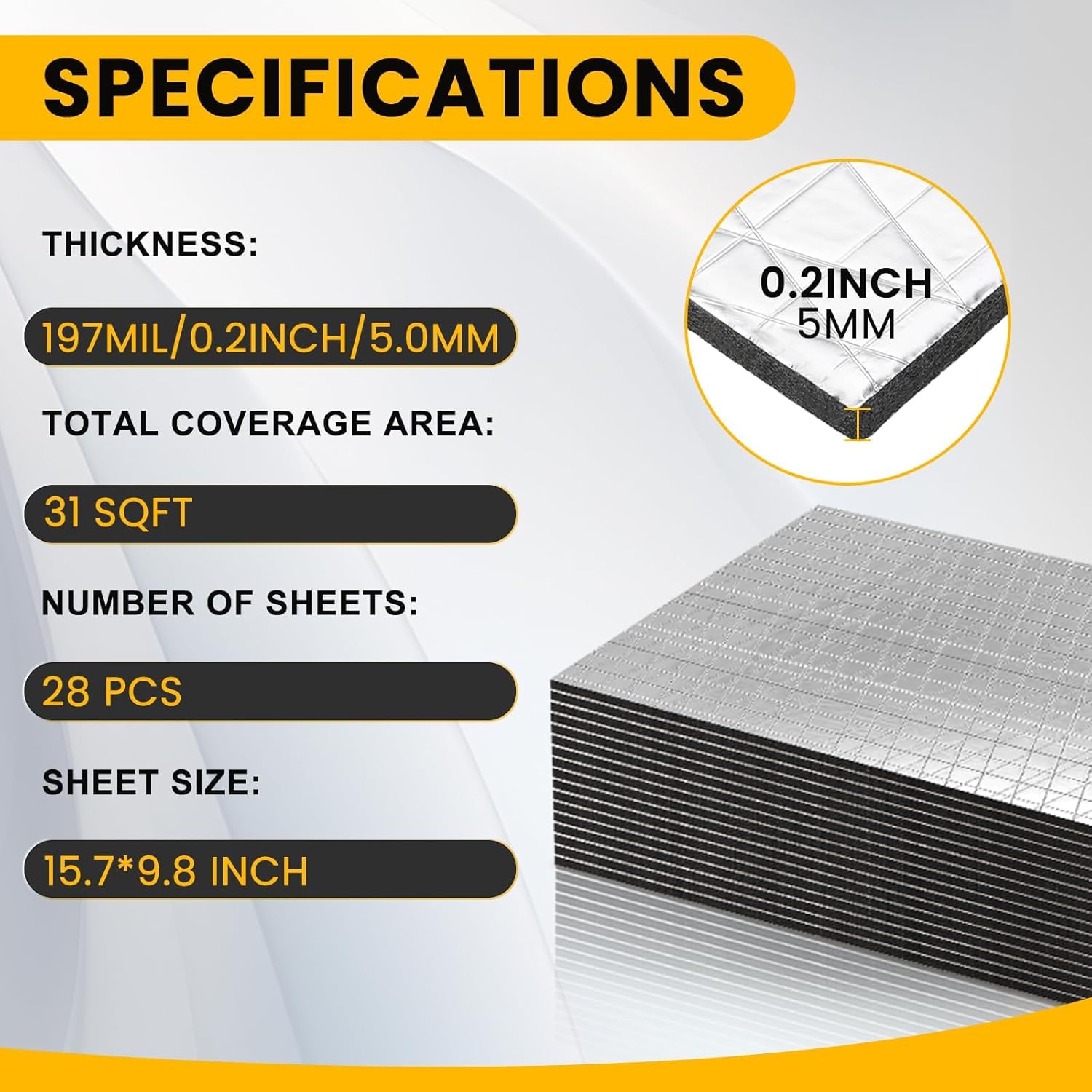 automotive soundproofing material 197 mil 5 mm 31   sound insulation aluminum foil foam car soundproofing material noise insulation and vibration   material 28pcs