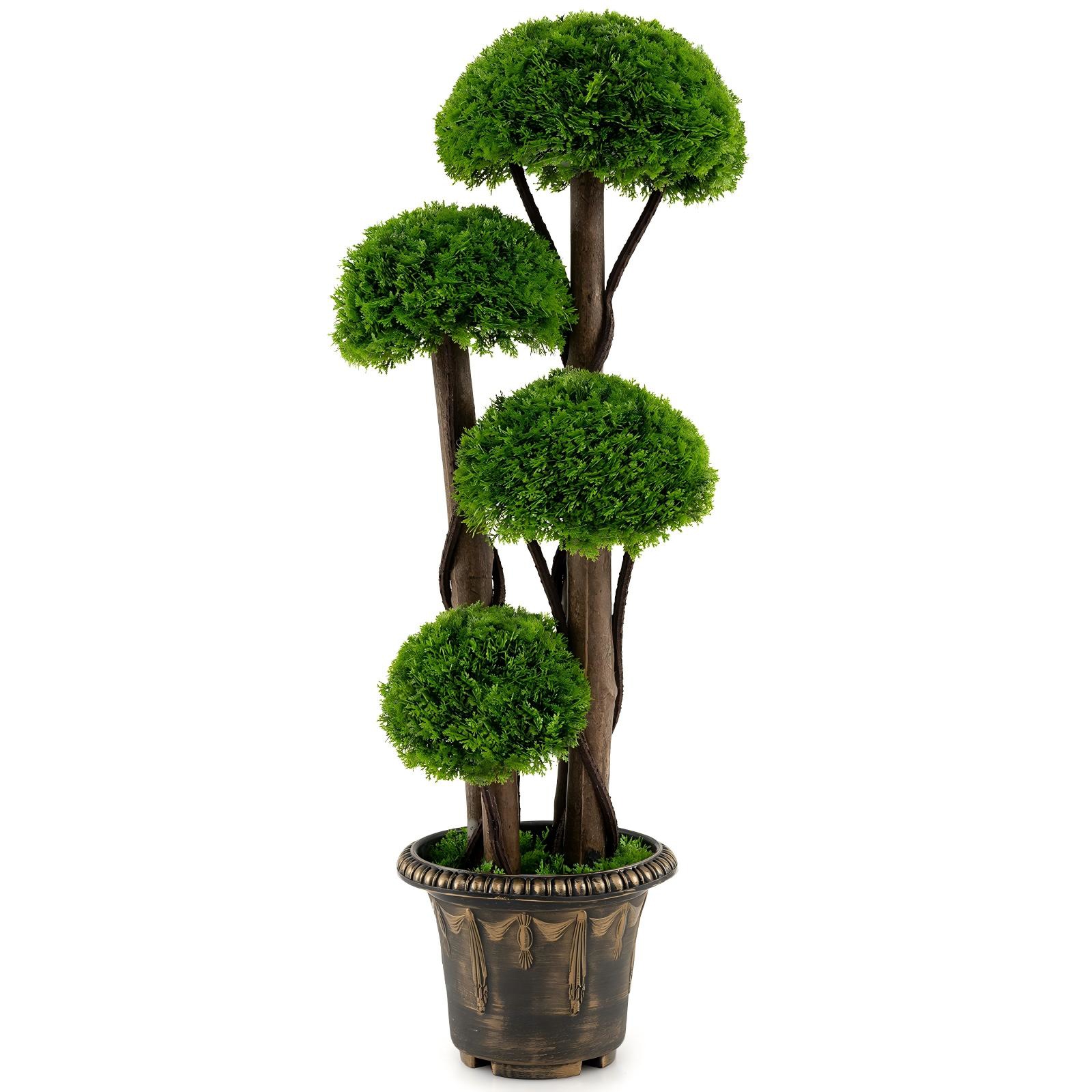 TEMU Boule d'arbre topiaire artificiel en de 90 cm, plante de verdure factice avec bac de plantation rétro rempli de , , troncs en bois , faux pour