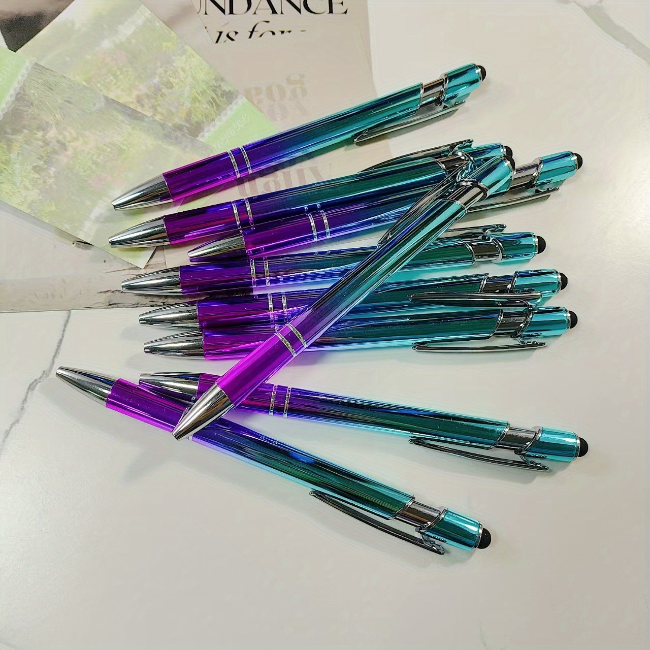 Image of 9pcs Gradient Color Metallic Ballpoint Pens-enhance Your Writing Experience With Vibrant Colors And User-, Suitable For Gifts, And , Thanksgiving Gift/ Christmas Gift, Back To School, School Supplies
