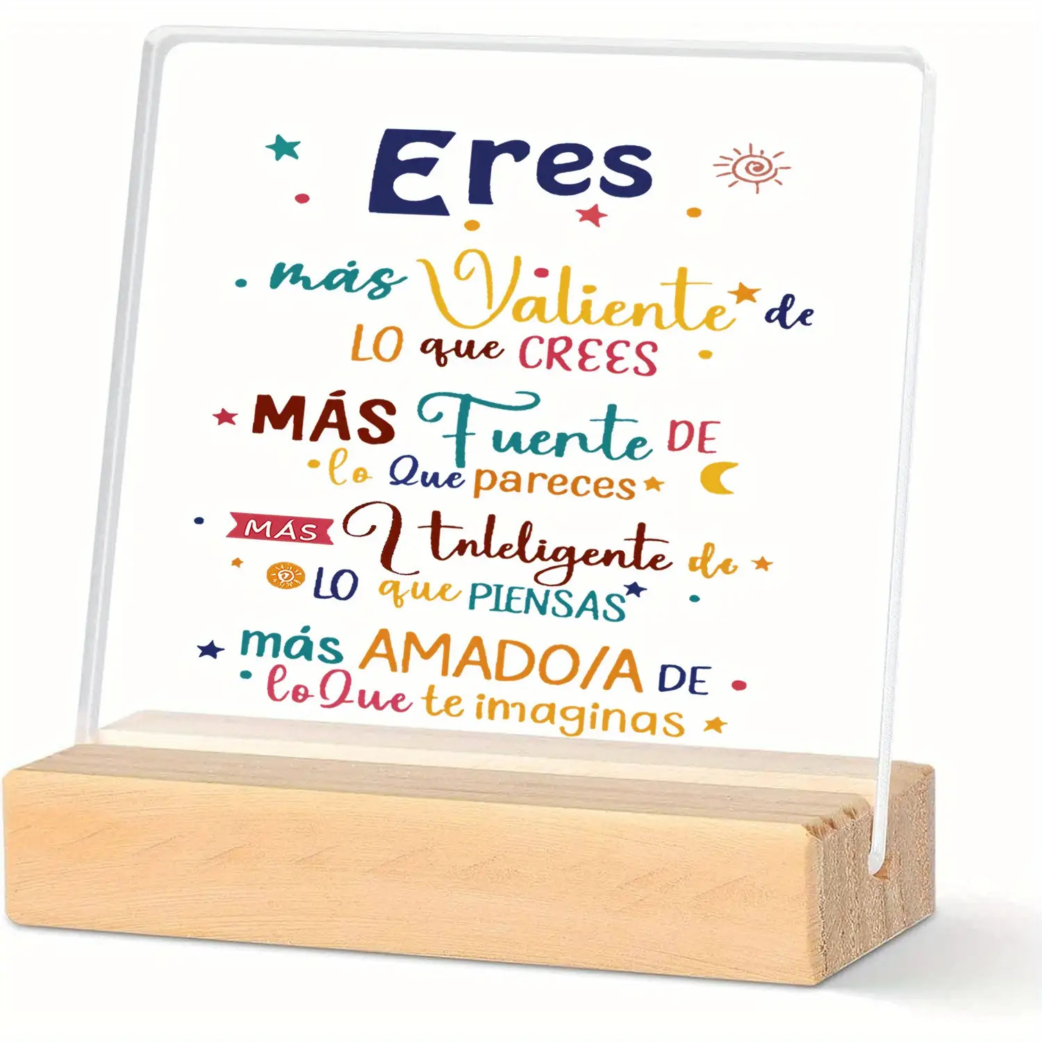 TEMU 2d Flat Acrylic Decorative Plaque, Colorful Spanish " Más ..." Inspirational Sign, Desktop Decor For Home/office, Gift For Motivational Decor