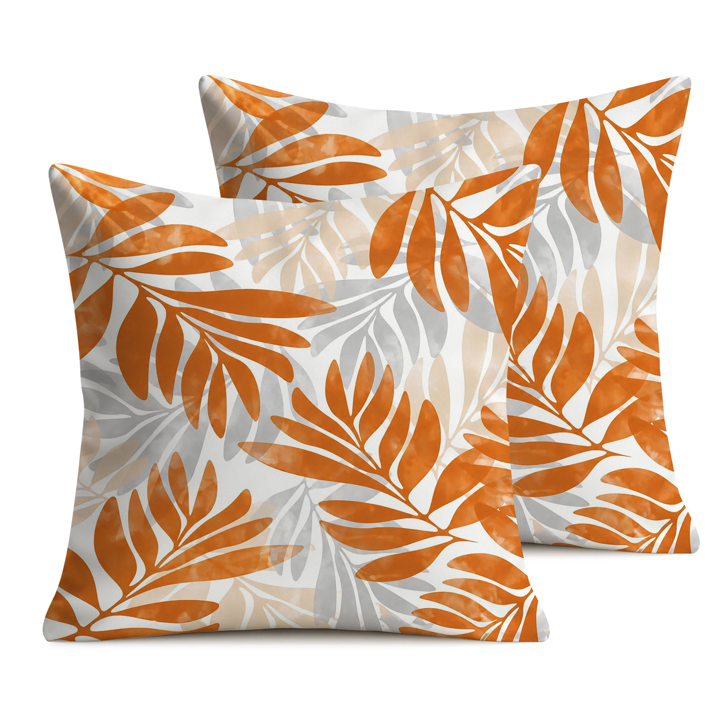 TEMU 2pcs Orange And Grey Watercolor Leaf Pattern Outdoor Pillow Covers, Outdoor Cushion Cases For Terrace Lounge, Garden Sofa And Outdoor Furniture