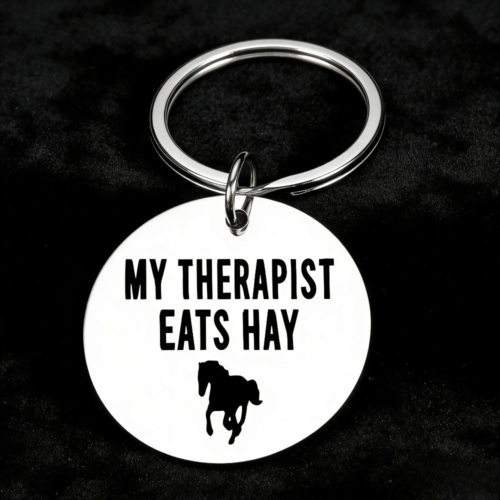 TEMU A Stainless Steel Keychain Engraved With ' Hay', A Humorous Self-deprecating Gift For , Featuring Equestrian Symbols, Perfect For