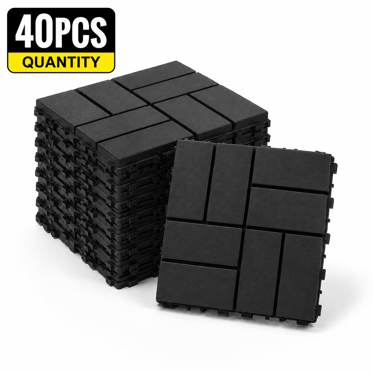 Interlocking Outdoor Floor Tiles, Black Plastic Garden Decking Tiles, Raised Drainage Base For Greenhouse, Patio, Balcony, Shed & Garden Path