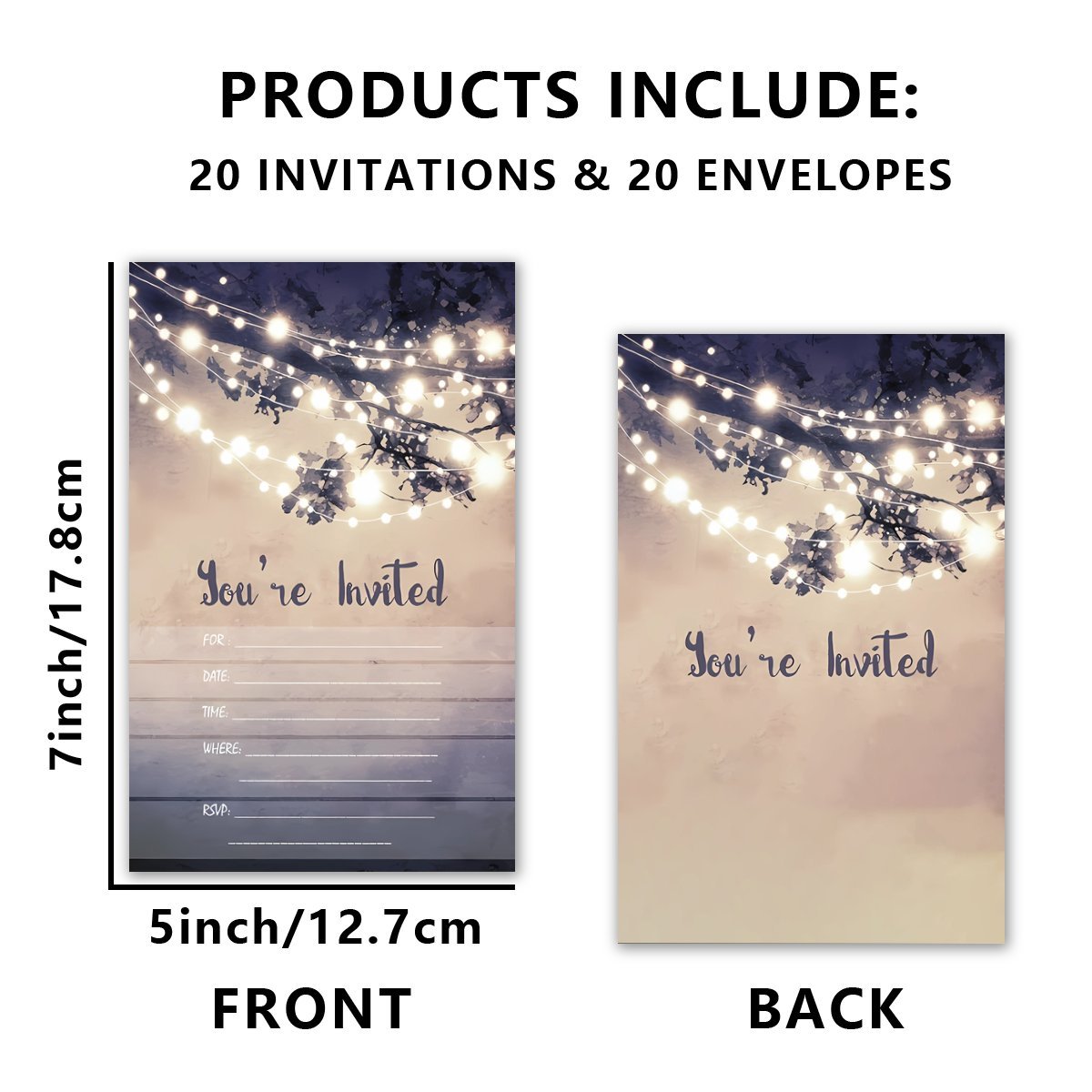 TEMU 20pcs Outdoor Lighting Party Invitations With Envelopes - Birthdays, Weddings & More - No Power Needed, Paper Material