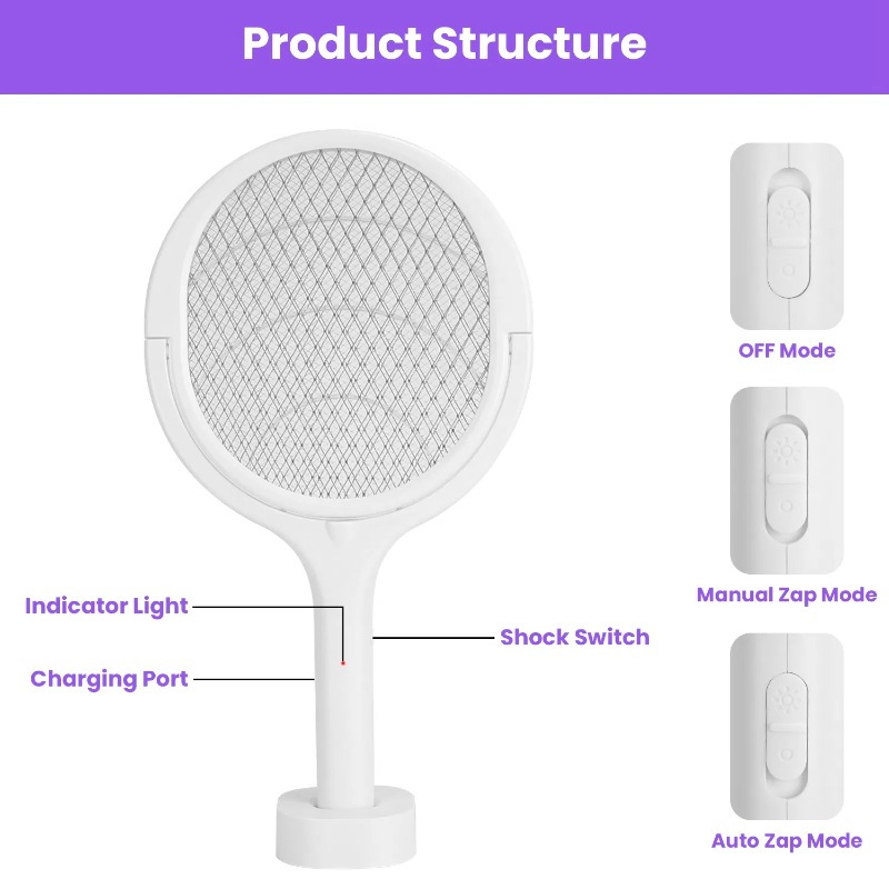 3 in 1 electric   racket 90 rotating   wand indoor outdoor handheld mosquito swatter with telescopic extension wand details 8