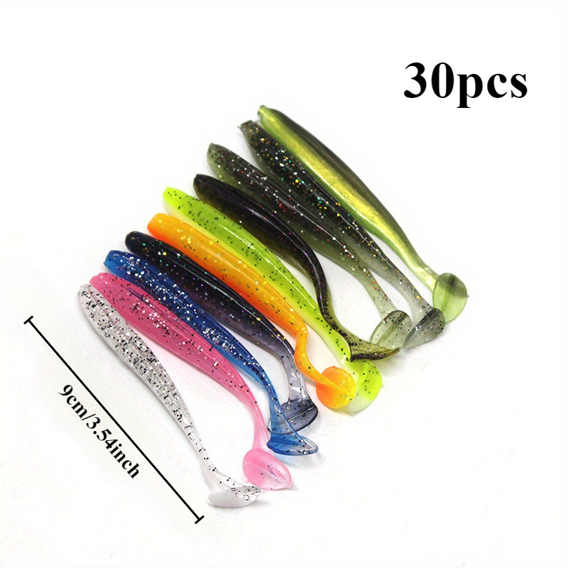 E-shop 30 Stück T-Schwanz Softbait Silikon Angelköder 5,5 cm / 7 cm / 9 cm / 12 cm Gemischte Farbe Künstlicher Köder Paddle Tail Swim Baits