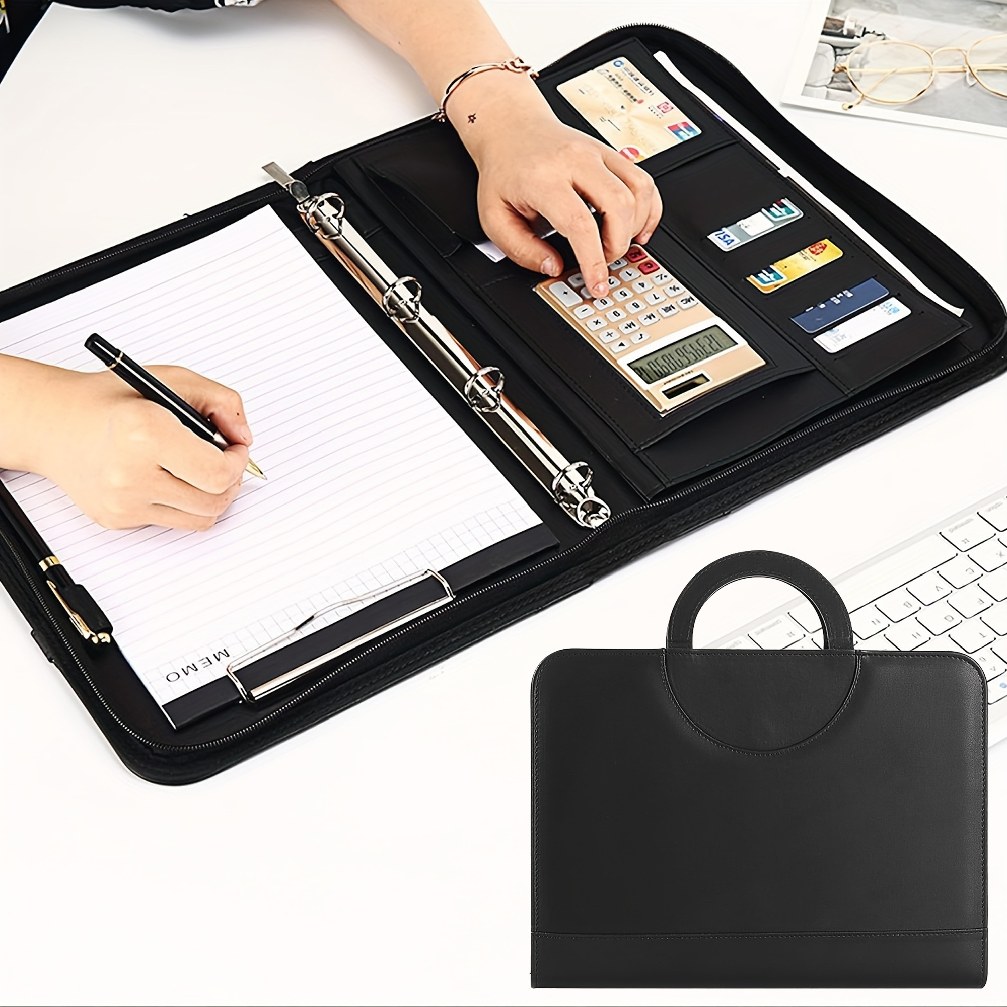 Versatile A4 Organizer, Portable Zippered Briefcase, Professional Binder, Document Holder Clip, Ideal For Business Travel And Signing, Thoughtful Present For Dad And Husband