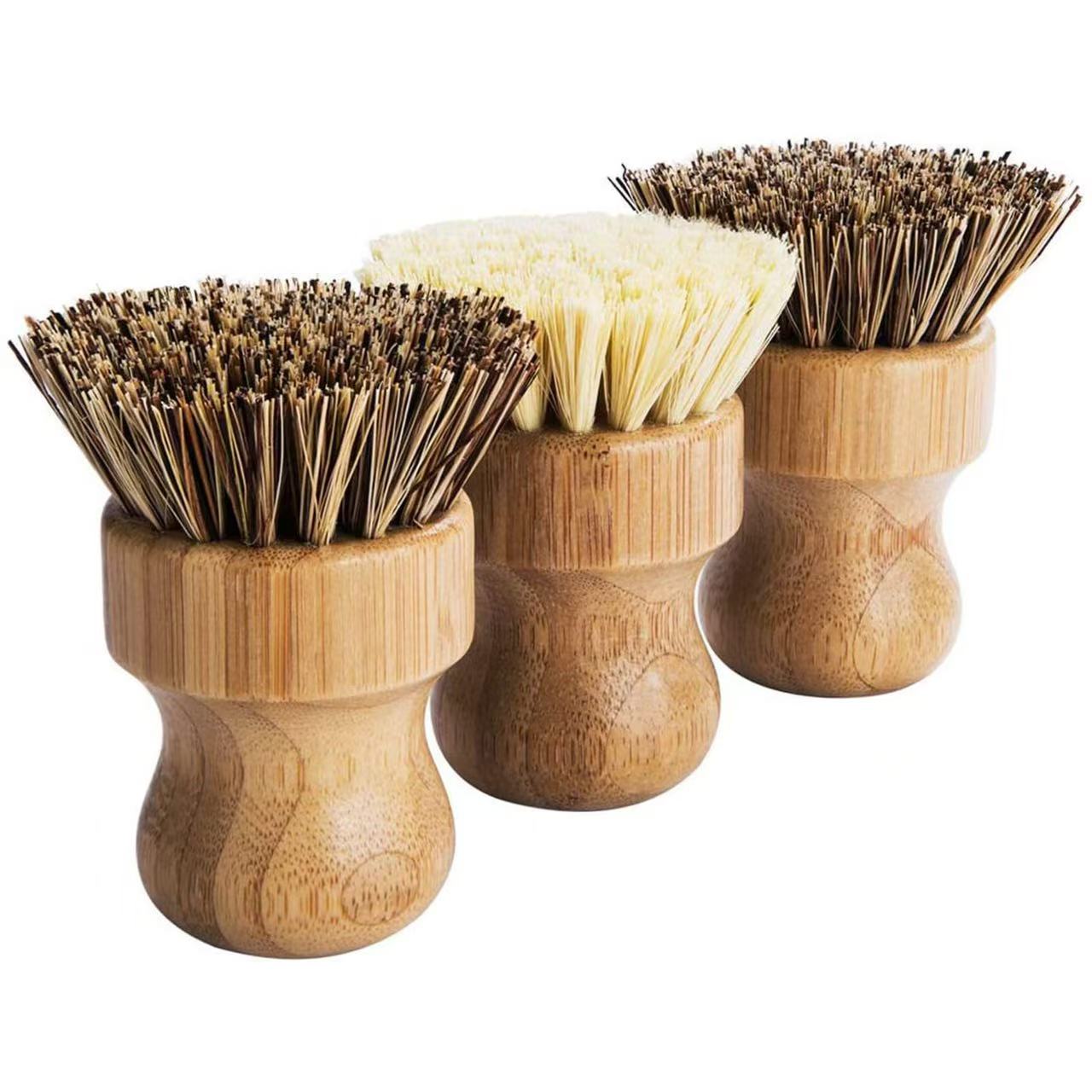 TEMU Palmyra Pot Brush - Round 3pcs Mini Dishwashing Brush Natural Scrub Brush Durable Scrubber Tool Cleaning Set For Cleaning Pots, Frying Pans