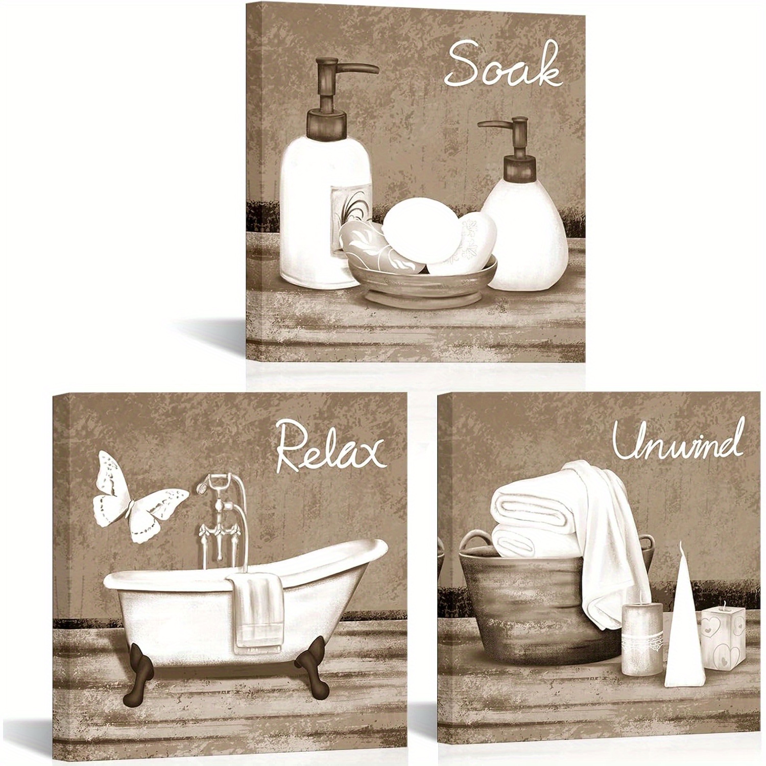 TEMU 2d Flat, 2d Flat, Framed Artwork For The Bathroom Featuring Beige Wall Art, Spa-themed Prints, And Relaxing Bathtub To Enhance