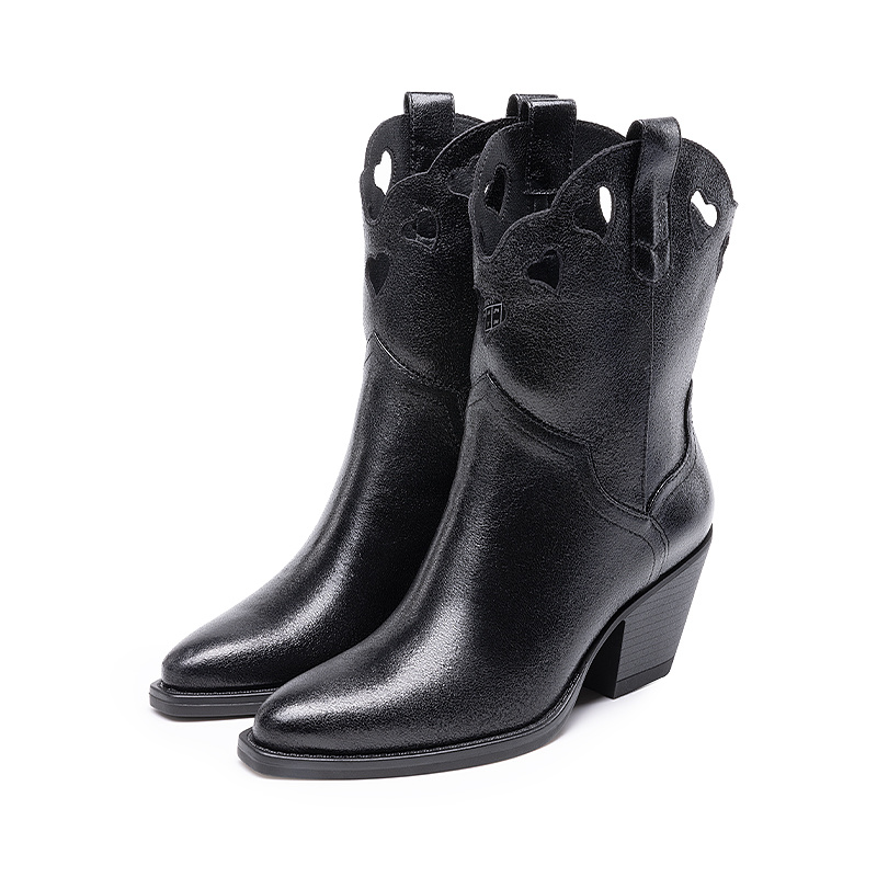 Image of Burudani Women's Short Western Ankle Boots Chunky Heel Pointed Toe Embroidered Booties, Women Shoes