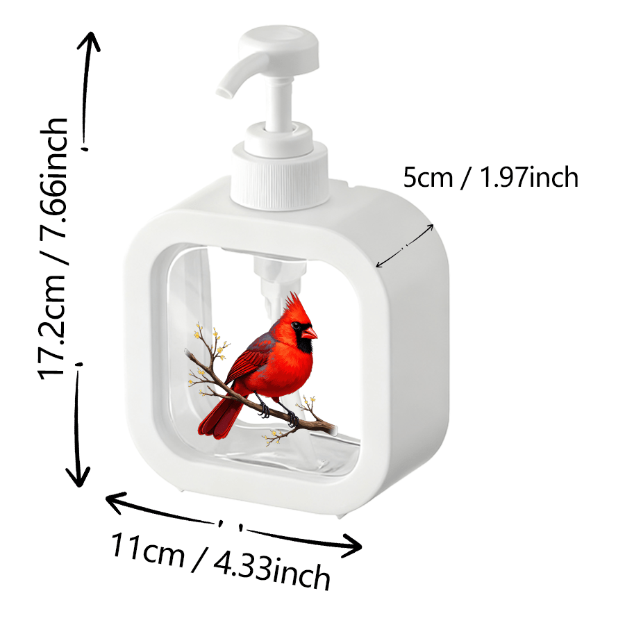 TEMU Distributeur de salle de bain créatif avec pompe à main - Cardinal perché sur un branch - Art d'oiseau vibrant, convient pour salle de bain,
