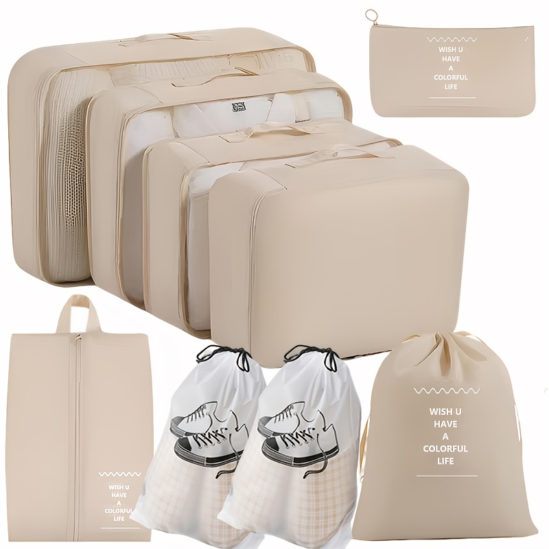 TEMU Complete Travel Organizer Set-9pcs Package With Shoe Bag And Toiletries Bag, High Quality Luggage Storage Bag For Suitcase, Shoes And Toiletries