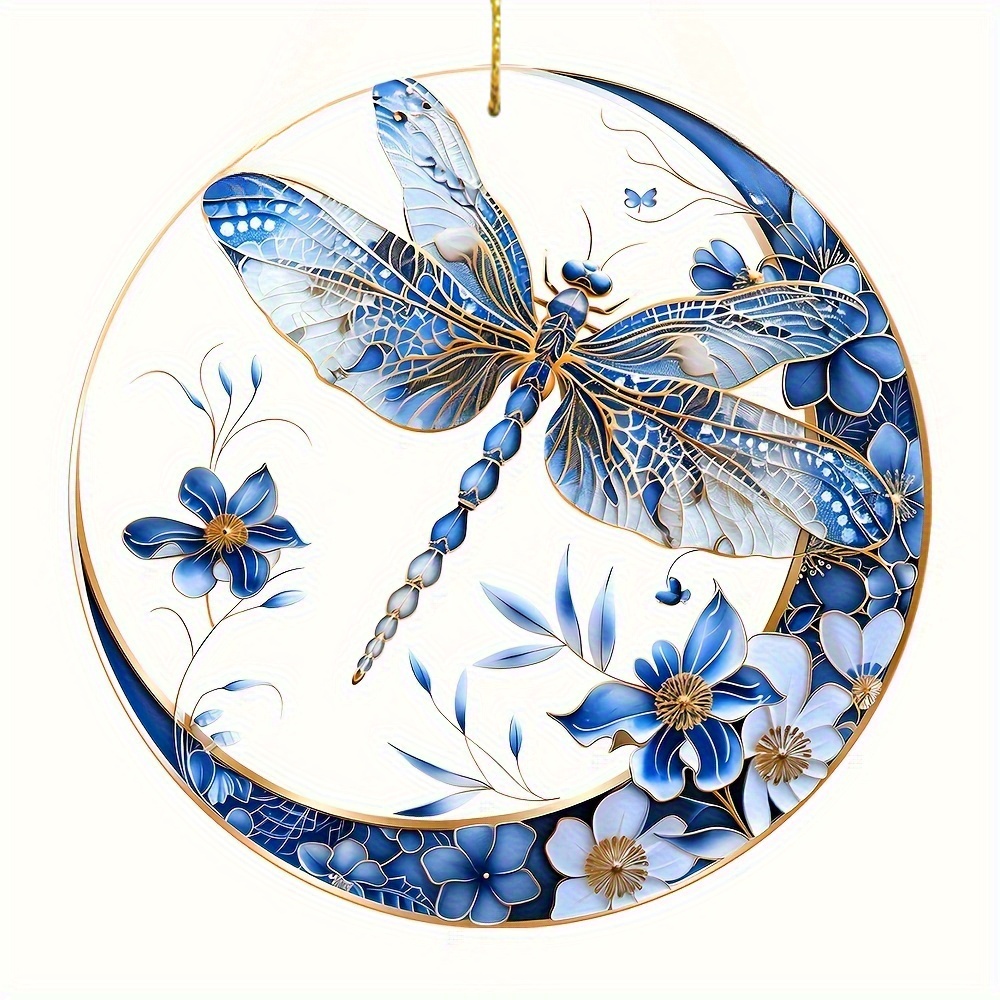 2d Flat, Bohemian Style 8~8cm Acrylic Dragonfly, Blue And White Porcelain Design, Multifunctional Window Hanging Decoration, For Home, Office, Garden, Wreath Centerpiece, A Thoughtful Gift For