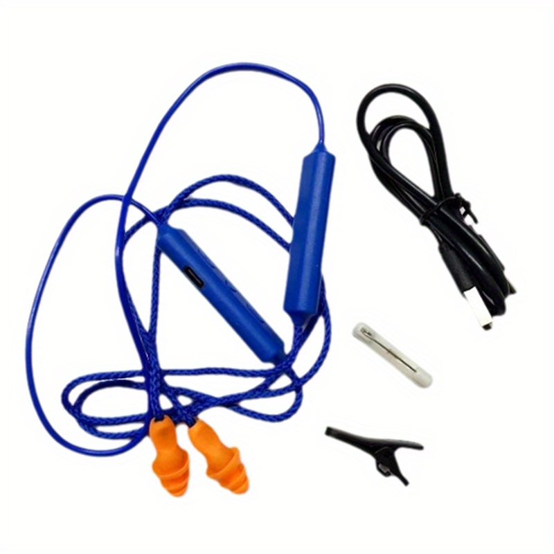 TEMU Wireless Wireless Earplugs For Noise Reduction | Reusable & | Blue With Orange Tips | Includes Usb Cable And Adapters | Ideal For Construction