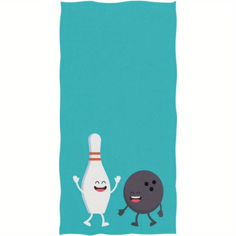 

1pc Modern Woven Polyester Hand Towel, Cartoon Bowling Ball & Pin Design, Super Soft Absorbent, Machine Washable, Square Shape For Bathroom, Hotel, Gym, Spa - 18x26 Inches