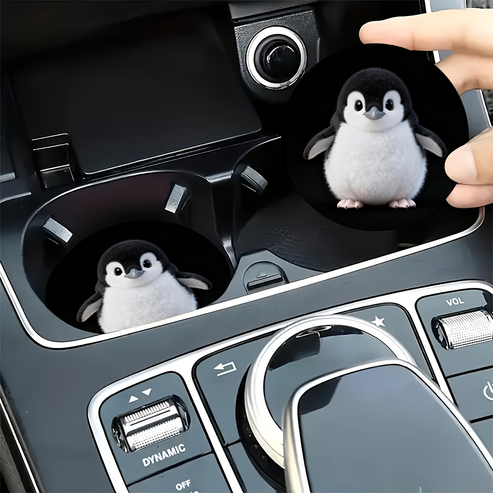 Image of 2pcs Cute Penguin Theme Cup Holder Coasters- Non-slip, , Perfect For Interior Accessories- Suitable For Owners- Suitable For Daily Use- Great Gift For Enthusiasts