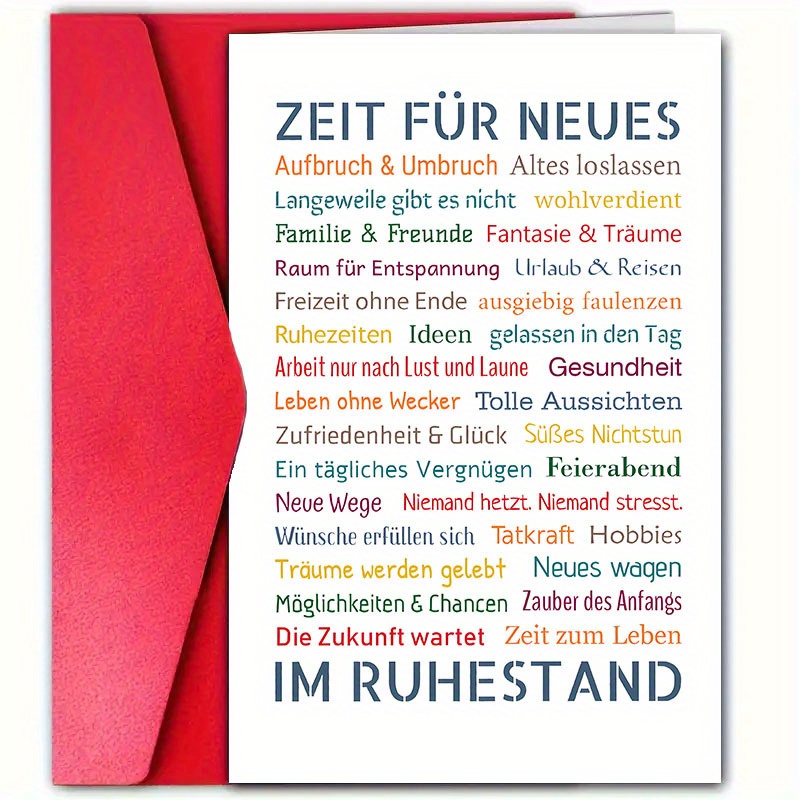 TEMU 1 Exquisite German Retirement Card With Envelope, 4.72 Inches * 7.09 Inches, Perfect For , Colleagues, And Bosses As A Farewell And Gesture For