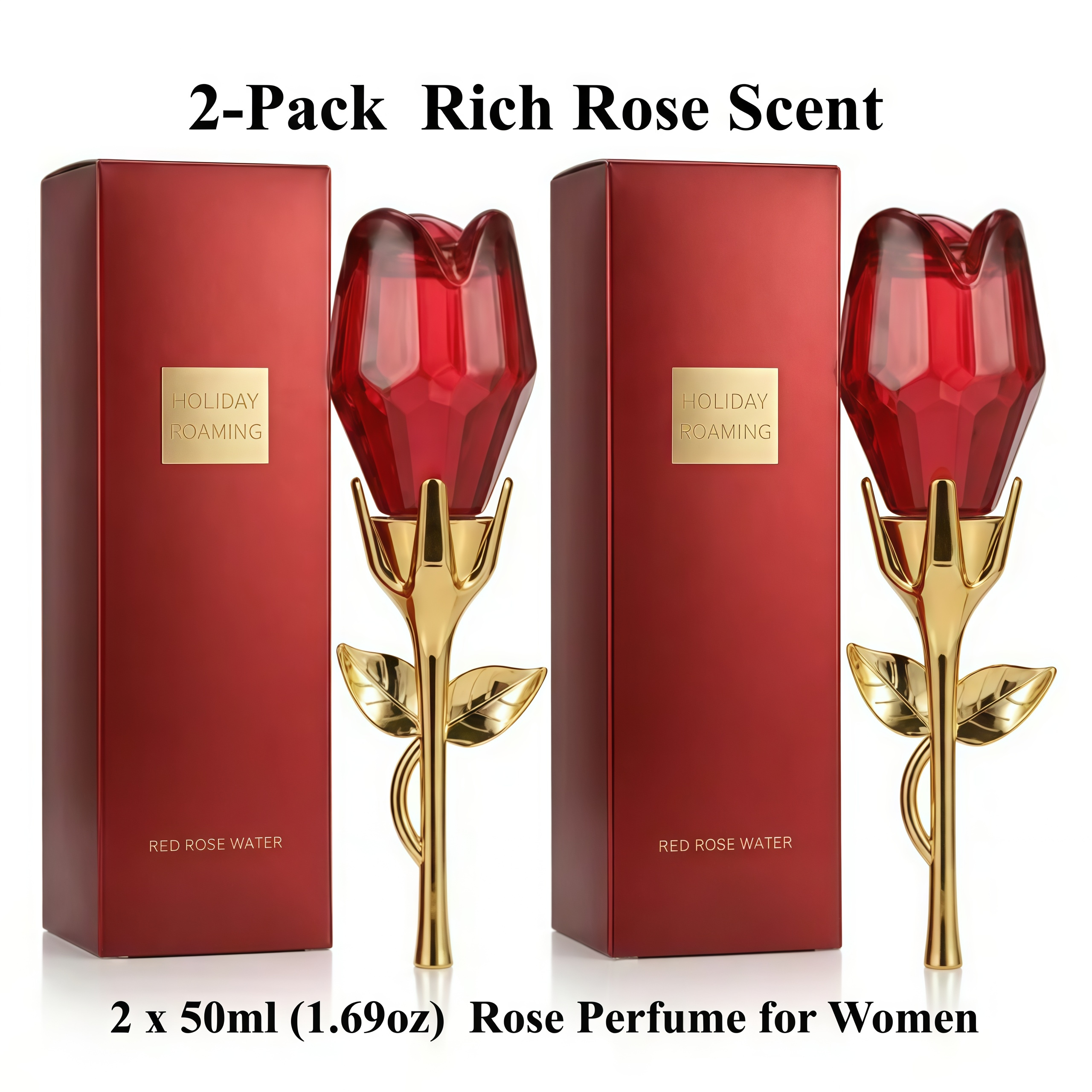 TEMU 2-pack (1.69oz Each) Luxury Red Rose Parfum Spray For Women - Long-lasting Floral Scent, High Concentration Rose Oil, Rose-shaped Bottle, Gift