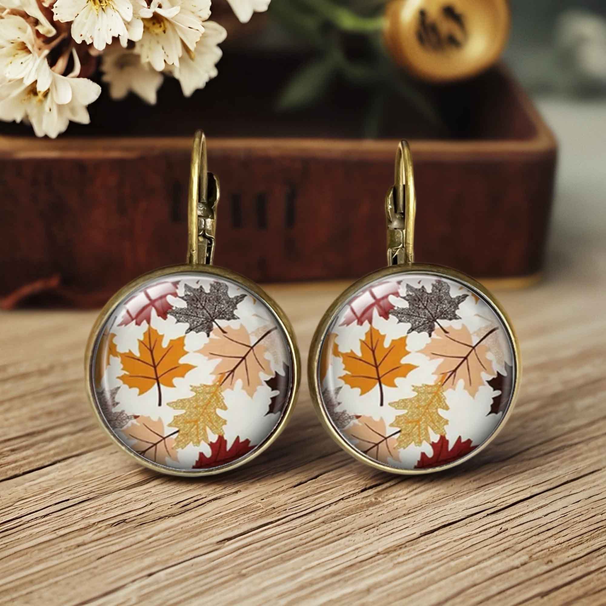 TEMU 1 Pair Of Vintage Autumn Maple Leaf Pattern Earrings, Colorful Maple Leaf Jewelry Full Of Autumn Atmosphere