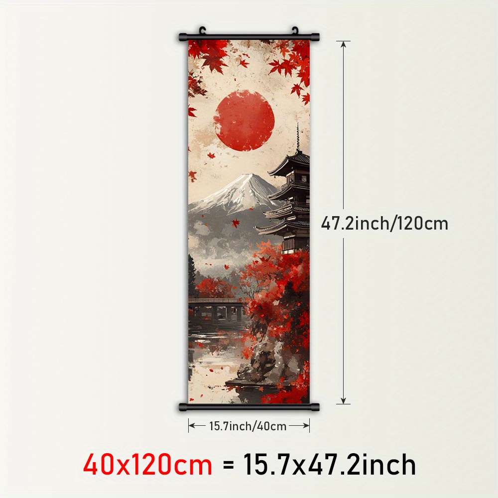 TEMU 1pc Framed Autumn Landscape Wall Art - Vibrant , , And Traditional Japanese Pagoda, Plastic Hanging Canvas Poster For Living Room, Bedroom, Or