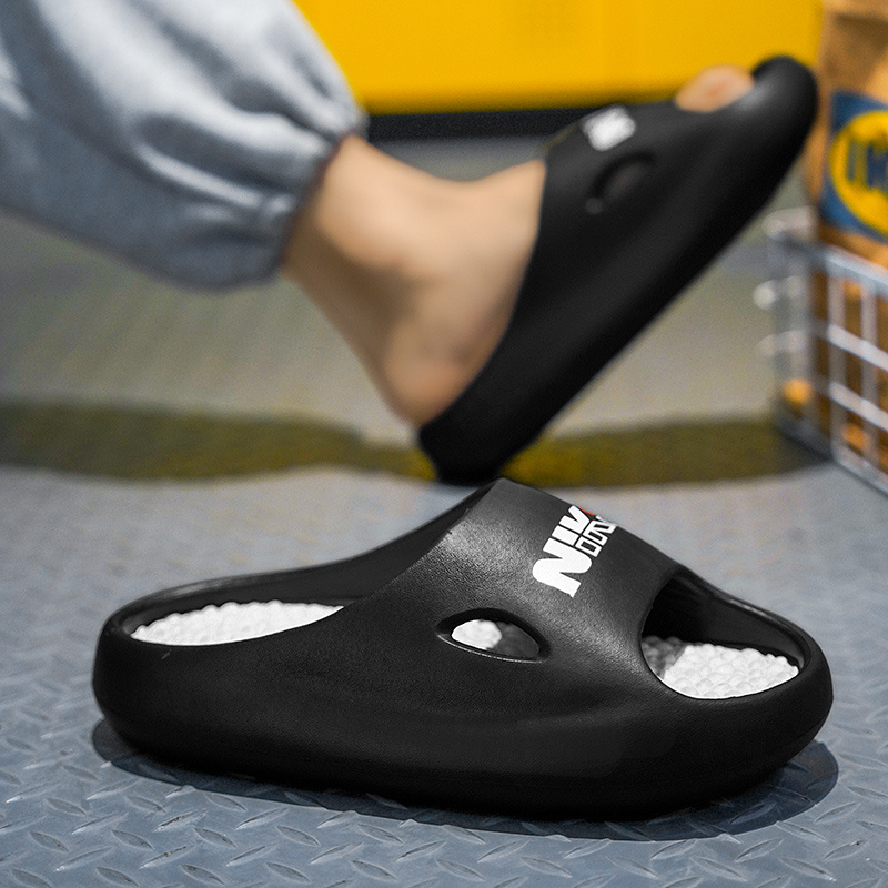 mens slip on shoes thick cushioned sole slippers with non slip tpr outsole soft pu indoor outdoor footwear for home   slip resistant heavy duty cushioning black sneaker slippers casual     slipper textured insole