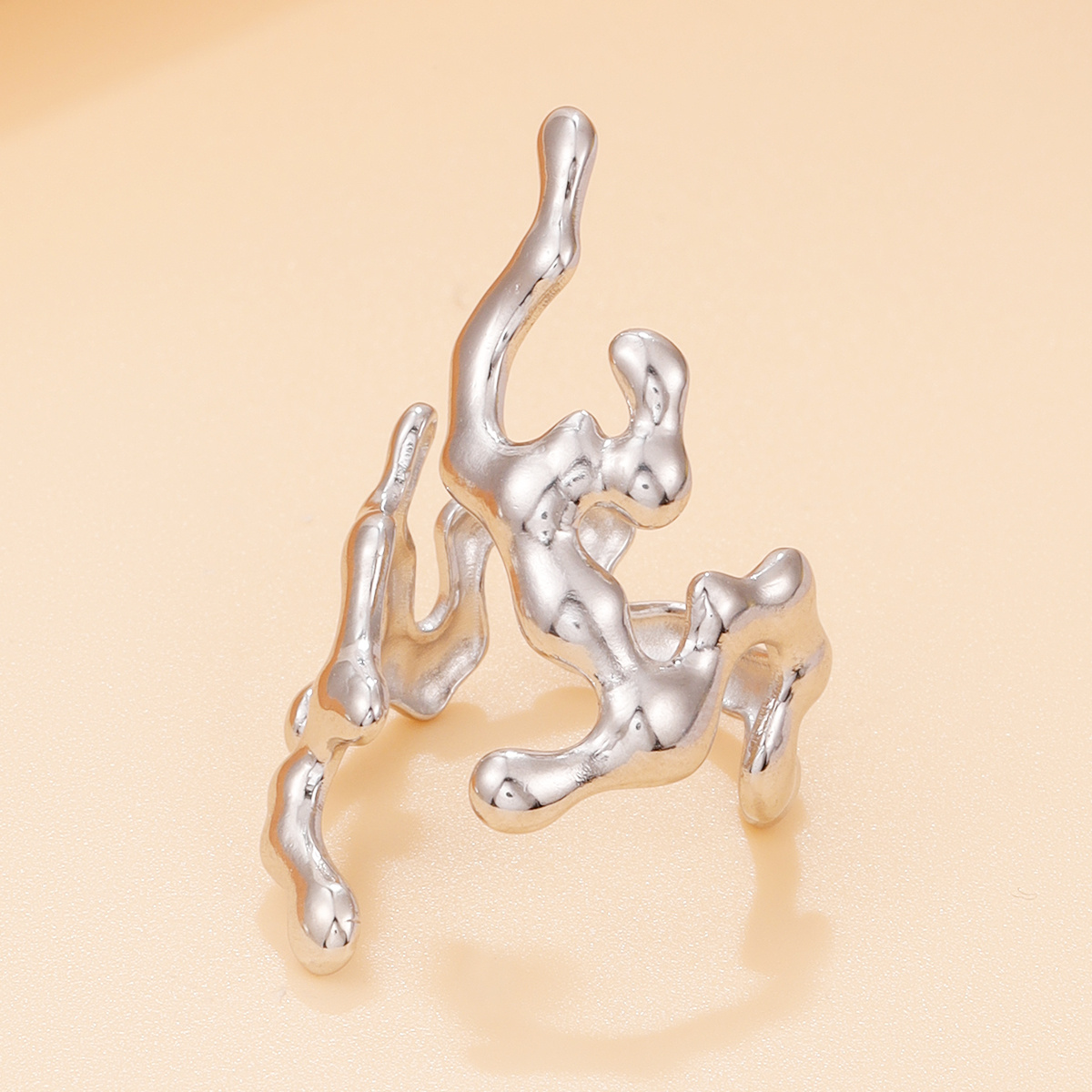 Image of 1pc - Fashion Liquid-shaped Ring, Made Of 304 Stainless Steel With Wear-resistant . Hip- Jewelry, Suitable For Parties, Vacations And All- Wear. Fashion Accessory, For Trend Lovers.