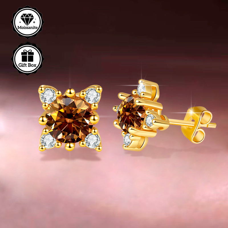 Women's GRA Moissanite Flower-Shaped Stud Earrings