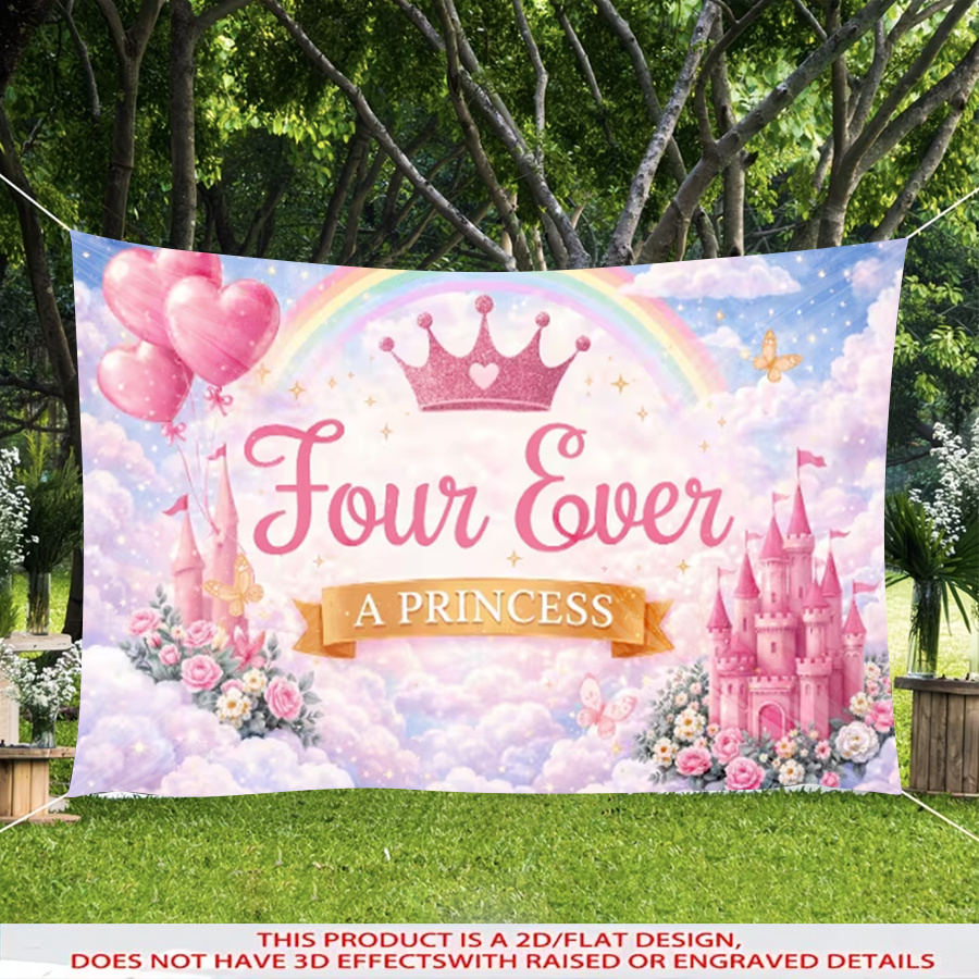 TEMU 2d Flat - 1pc, 2d Flat, A Princess Theme Party Banner, Made Of Durable Polyester With Clear And Vivid Print, Perfect For Indoor And Outdoor