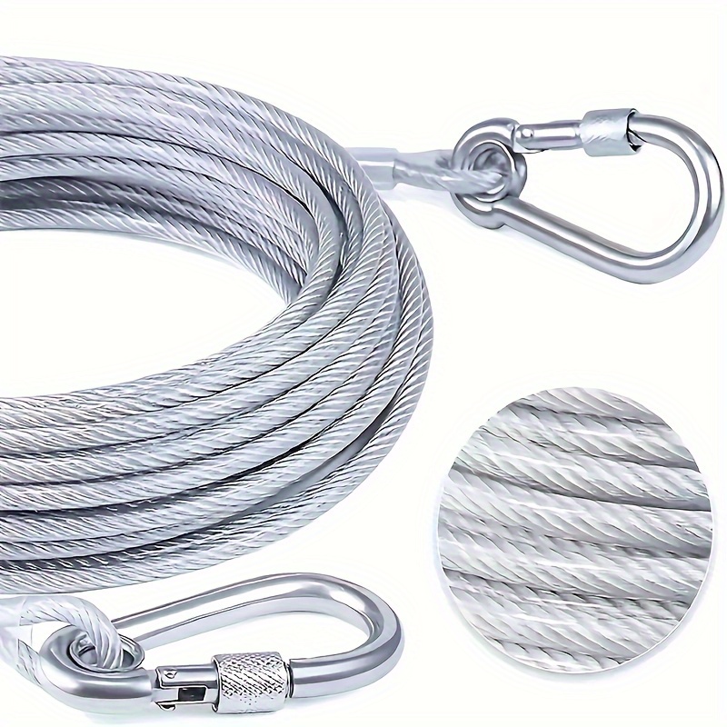 stainless steel clothesline anti drop steel wire rope with coated safety cable and hooks multi functional heavy duty steel wire rope   in 3 sizes 393 7inch 196 85inch 118 11inch wire rope for multiple surface suspension   Product details 3