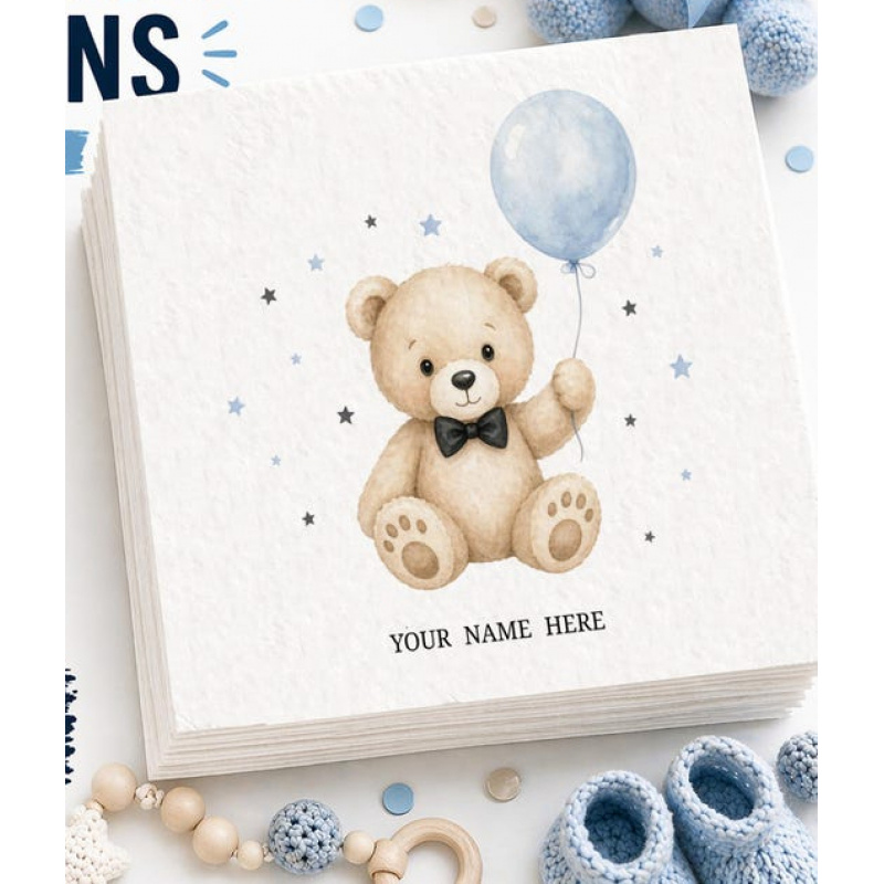 TEMU Custom Napkins, Baby Name Printed Teddy Bear Balloon Theme Napkins, Warm And Cute, Suitable For Birthday Parties, Baby Showers, And More, A