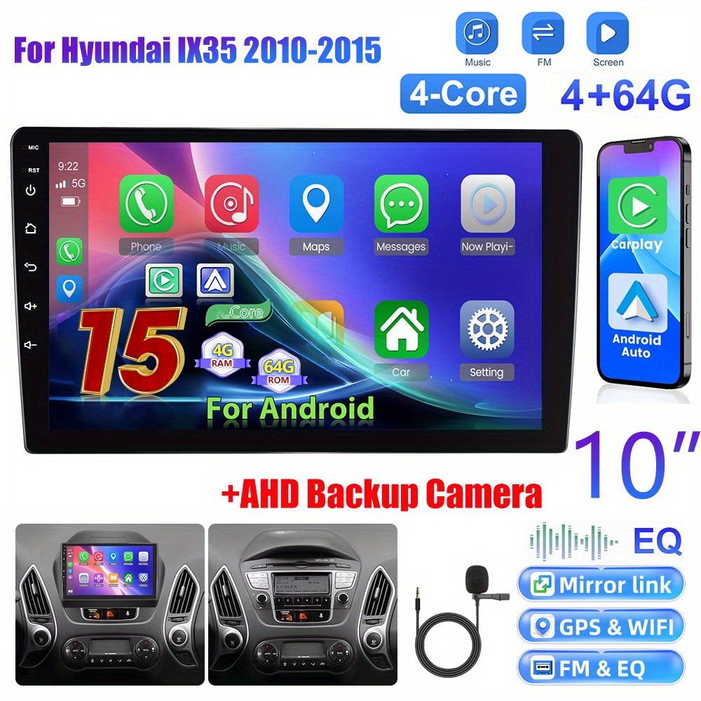 Image of [4+64g] 10 Inch 15 Radio Double Din Car Stereo For 2010-2015 With Auto, 1080p Touch Screen Radio Wifi/ / Fm/ Swc/ / Backup Camera/ Mic/ 32 Eq, Without Battery