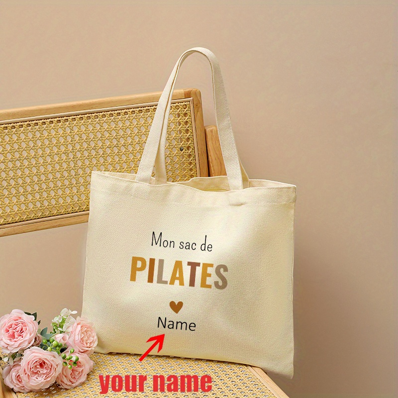 TEMU 1 sac de courses réutilisable personnalisable avec nom, de poterie pour yoga et pilates, sac fourre-tout à , sac à bandoulière pour voyage,
