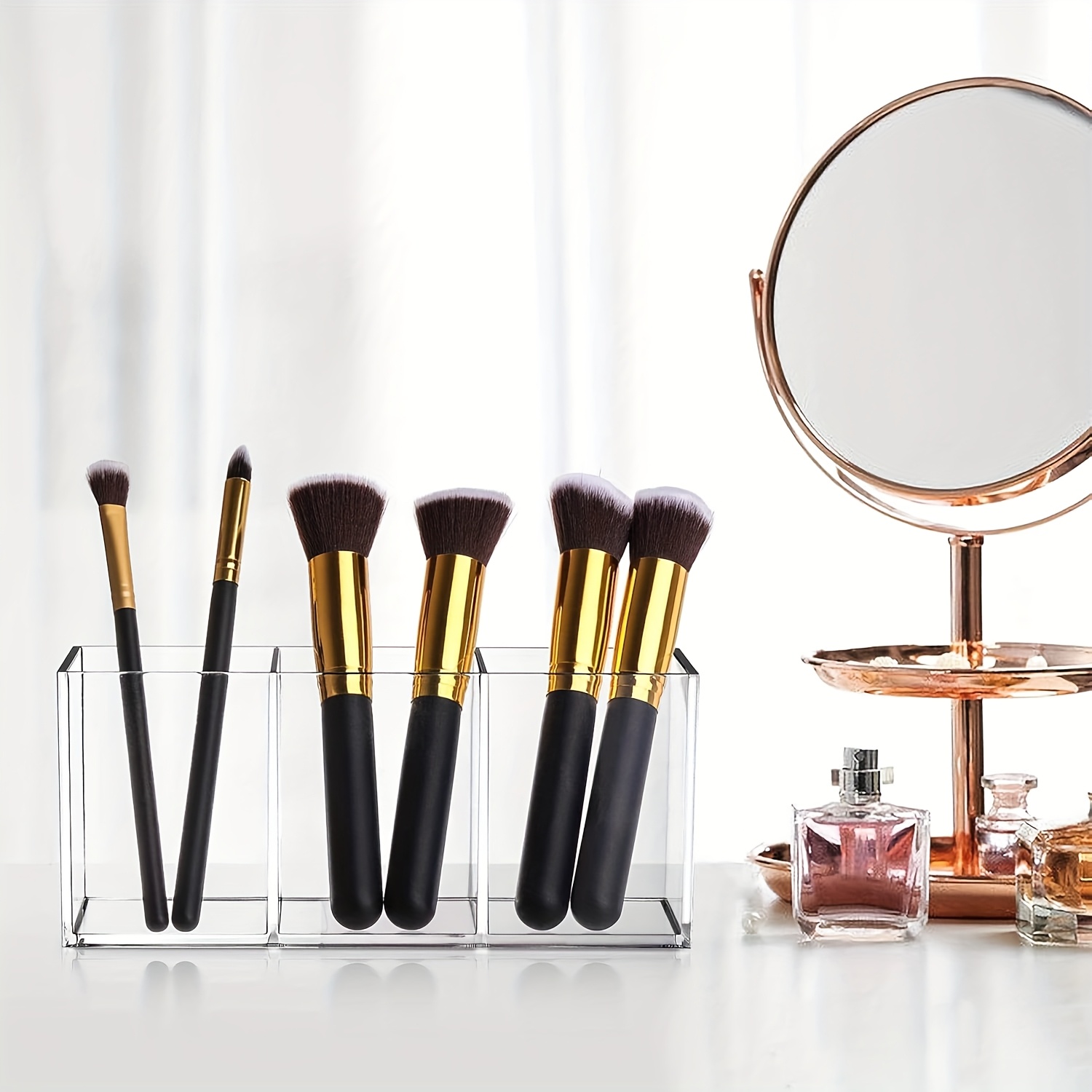 TEMU Acryl Make-up Kwastenhouder Organizer Vanity Tafelblad Organizer Desktop Make-up Cosmetica Lippenstift Pen Houder Licht Luxe Premium Gevoel