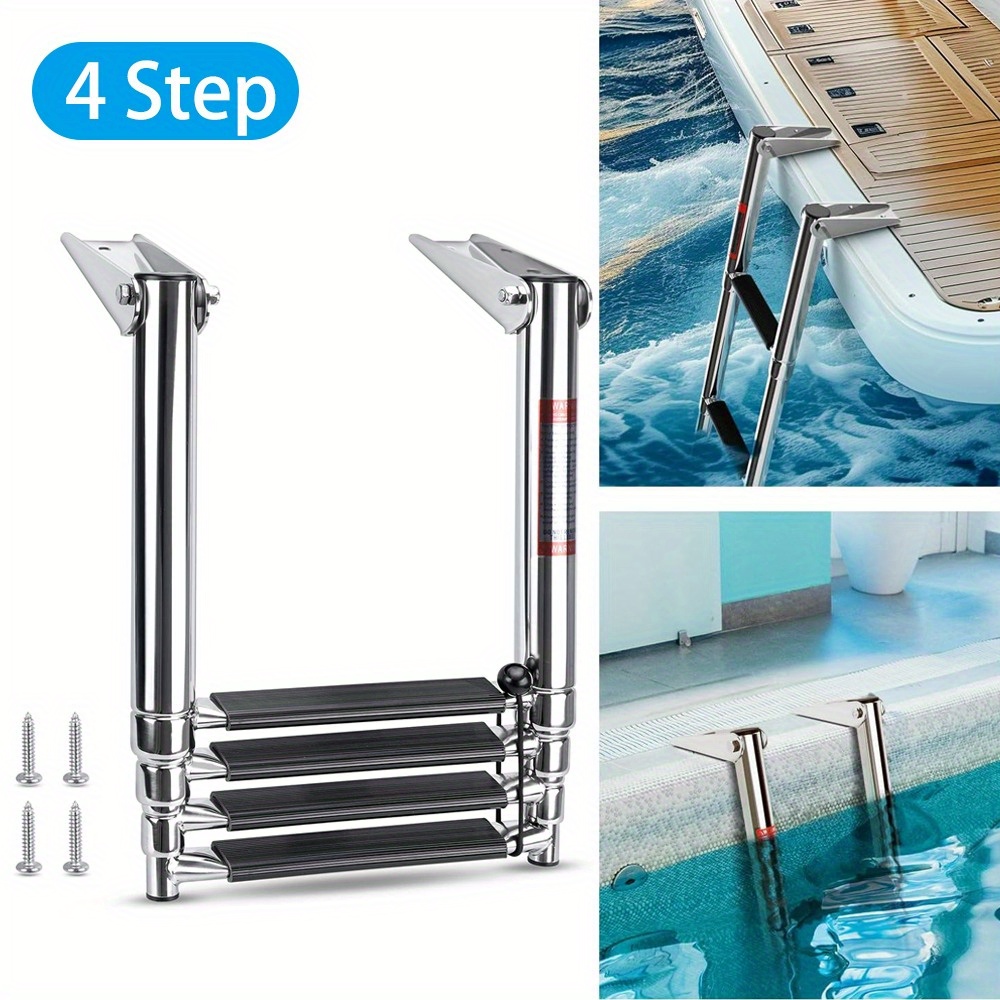 3-Step Stainless Steel Telescoping Boat Ladder - 900lb Capacity, Marine Grade 316, Foldable