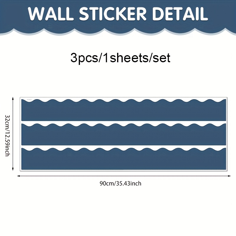 TEMU Blackboard Bulletin Board Border Stickers | Light Blue And Dark -patterned Wavy Borders, Self-adhesive Pvc Stickers For School, Classroom,