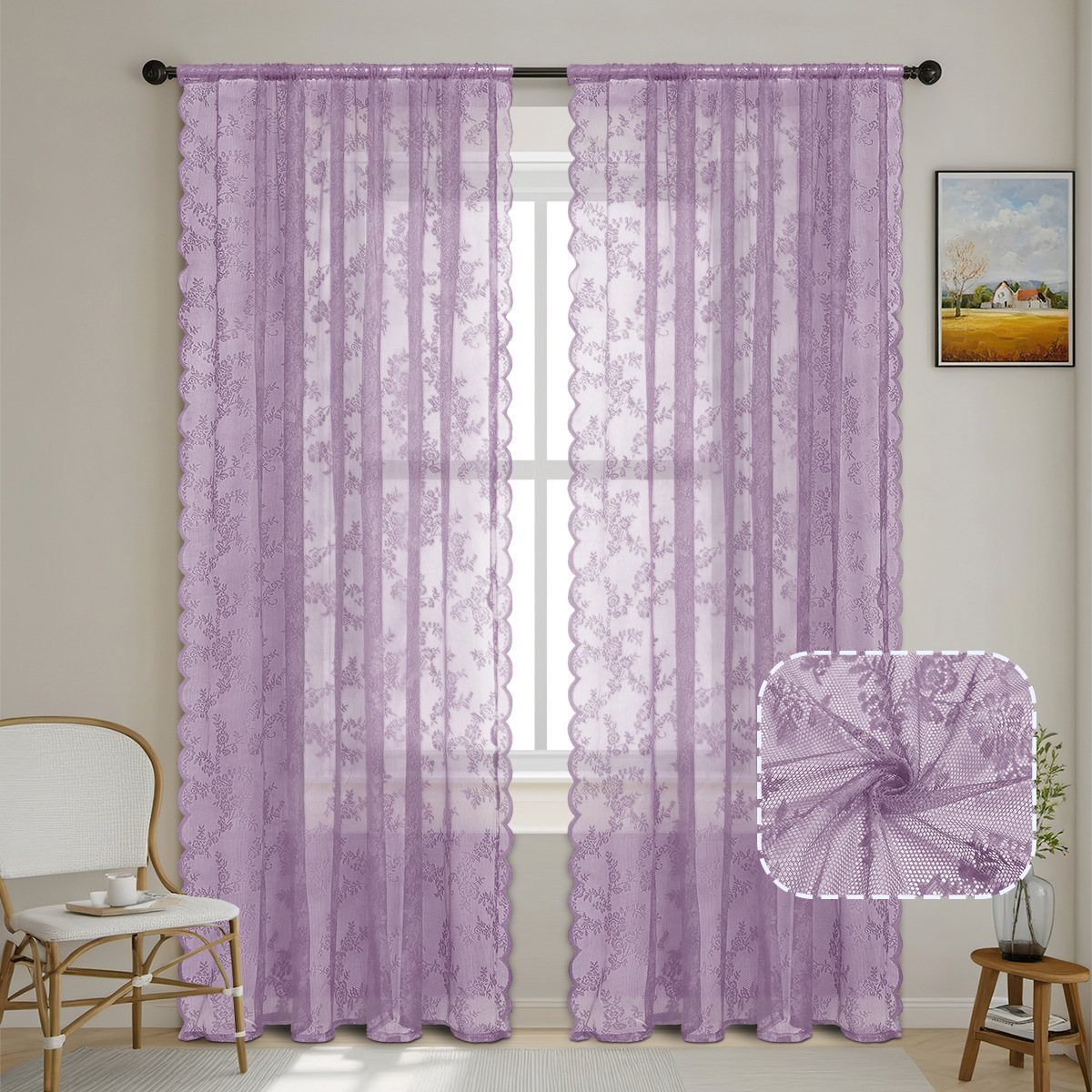 TEMU Lace Sheer Curtain, European-style German--filtering Curtain, Rod-pocket Lace Curtain, Fashionable, Romantic, And Aesthetically , Elegant And .